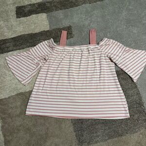 Lane Bryant Off The Shoulder Striped Tunic Top Blouse Pink White Plus Size 18 20